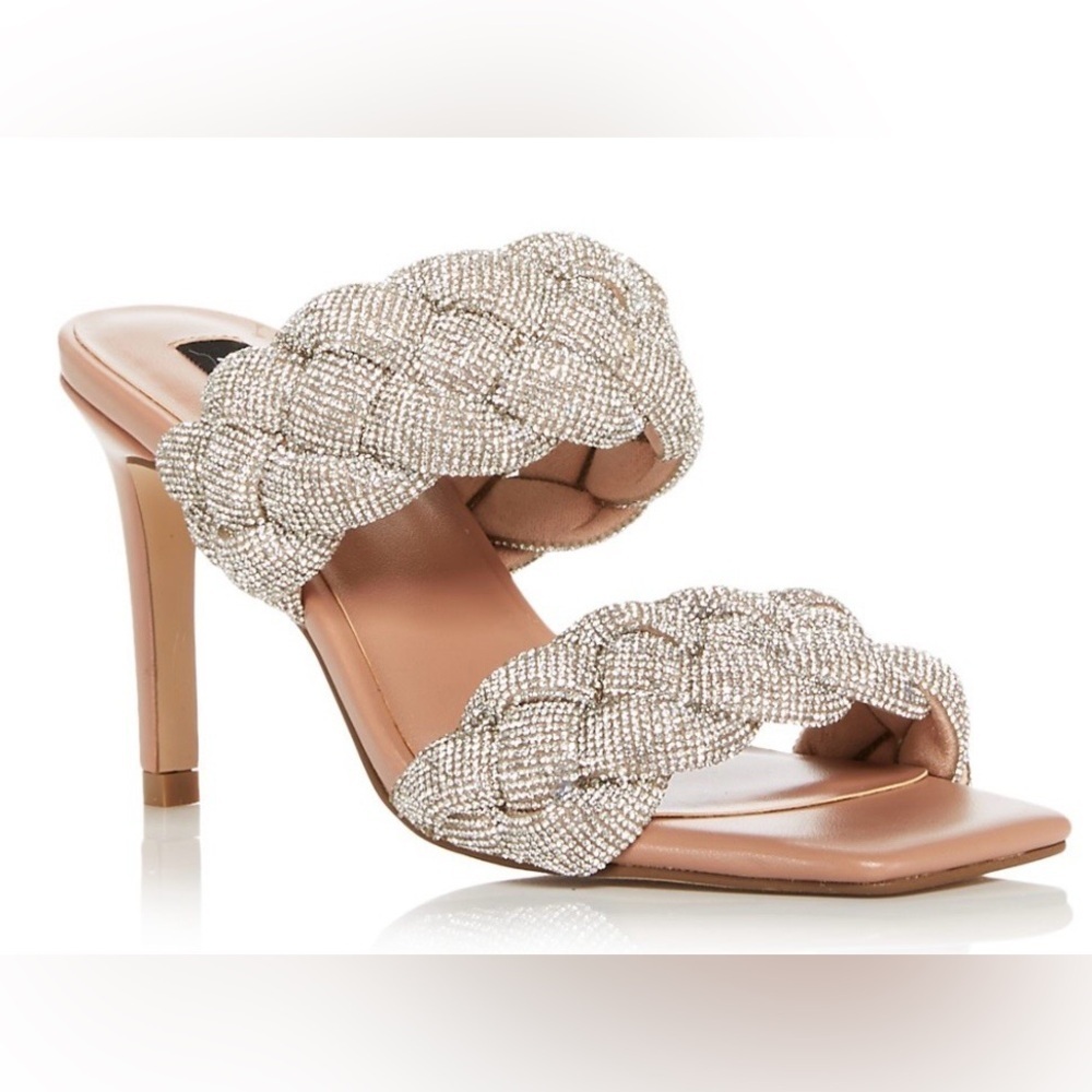 Aqua Rhinestone Braided Double Strap Heels NWT Champagne Nude 7.5